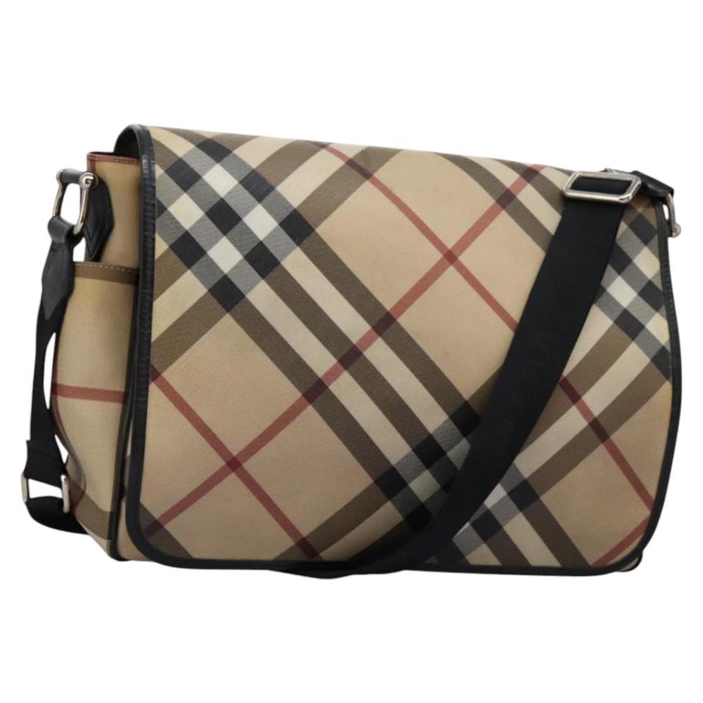 BURBERRY Nova Check Shoulder Bag PVC Beige Silver Auth 114788